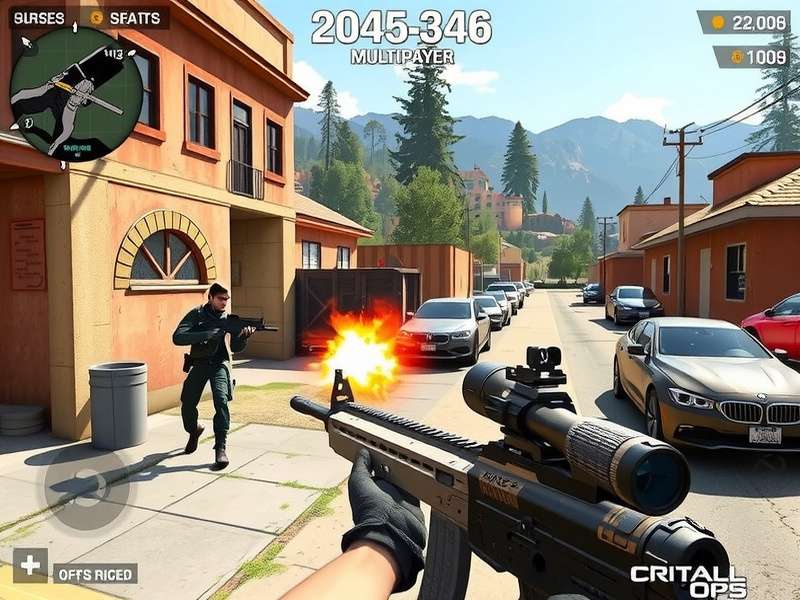 Critical Ops multiplayer FPS gameplay mobile action scene with modern UI